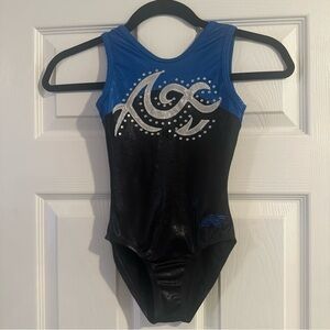 Alpha Factor Gymnastics Leotard Blue And Black With Silver & Rhinestones Size CM